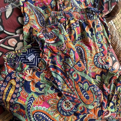 Vera Bradley PJ Set M pants XL Top Colorful Paisley Cotton Soft Big Busted? Boho