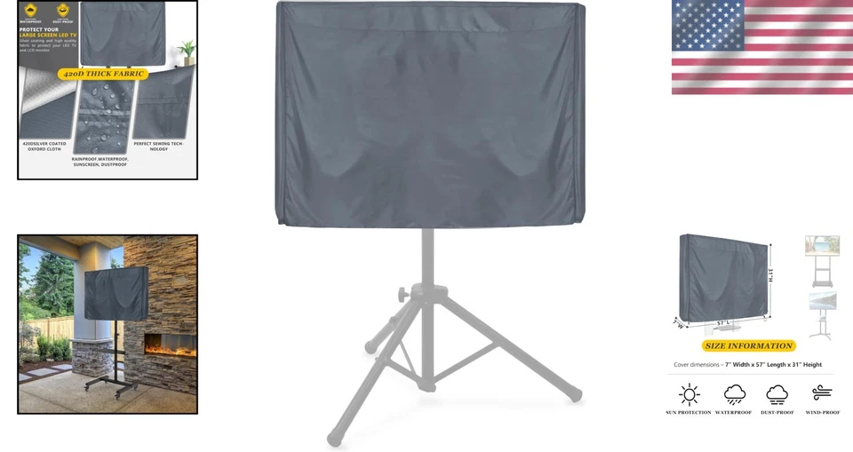 Heavy-Duty Grey TV Cover for 45-60 Inch Mobile Stands - Waterproof & Dust-Proof - Image 2 of 4