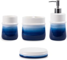 Navy Blue Bathroom Accessories Set, 4-Piece Blue Ceramic Bathroom Decorations...