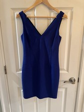 ZARA Basic Small Sleeveless Blue Mini Sheath Dress Lined V Neck Exposed Zipper