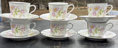 Set of 6 dainty floral vintage Noritake Tea Cups 3  yellow pink green 
