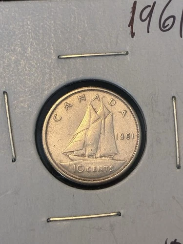 1961 Canada Silver Dime 10 Cents Elizabeth II .800 Fine Bluenose Coin VF
