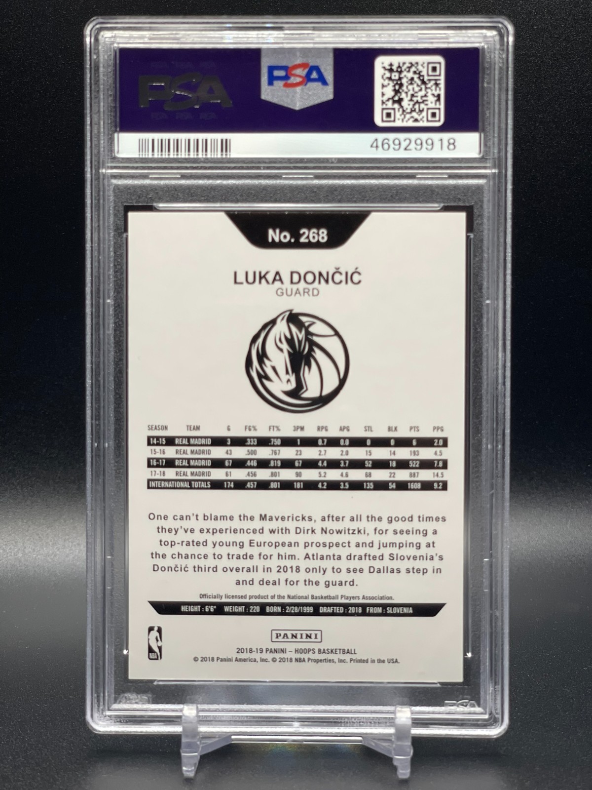 2018-19 PANINI NBA HOOPS #268 LUKA DONCIC ROOKIE RC MAVERICKS PSA 10 GEM MINT! view 2