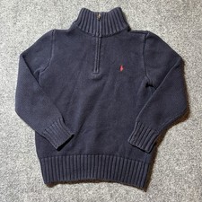 Polo Ralph Lauren Boys Girls Sz 6 Sweater Navy 1/4 Zip Cotton Knit Pony Logo