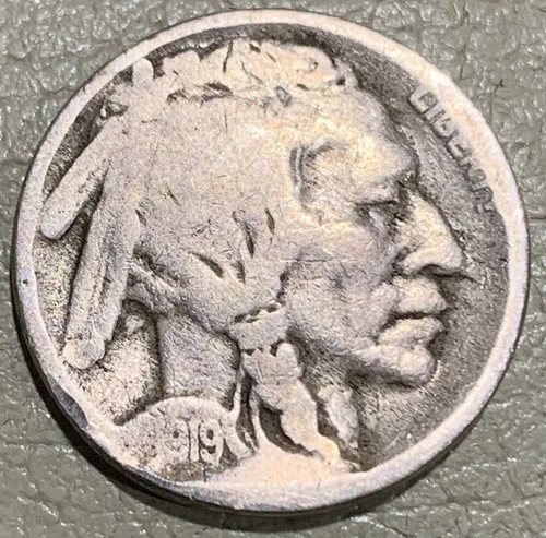 1919s Buffalo nickel, nice GOOD condition coin, some wear at the rim