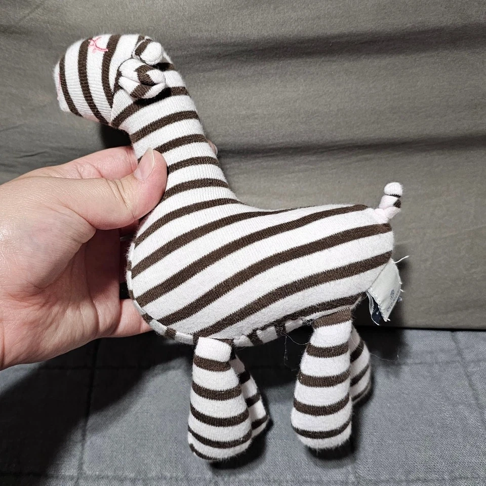 Old Navy Pink Brown Stripe Giraffe Plush Rattle Lovey Baby Closed Eyes 2009 - Image 3 of 4