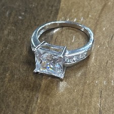 Sterling Silver Square Cubic Zirconia Center Stone Accent Stones Ring Sz 7.24