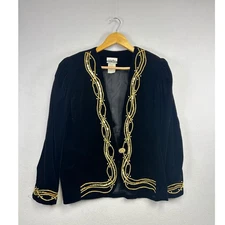 Night Studio New York Black Velvet Beaded Sequin Embellished Jacket Size 14