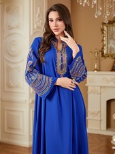 Ethnic Abaya Embroidery Long Maxi Dress Muslim Women Evening Kaftan Dubai Gown
