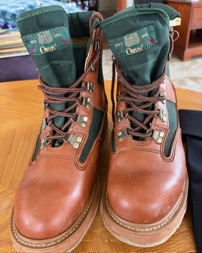 Men's ORVIS Fly Fishing Studded Felt Sole Wading Boots Brown & Green Sz 12