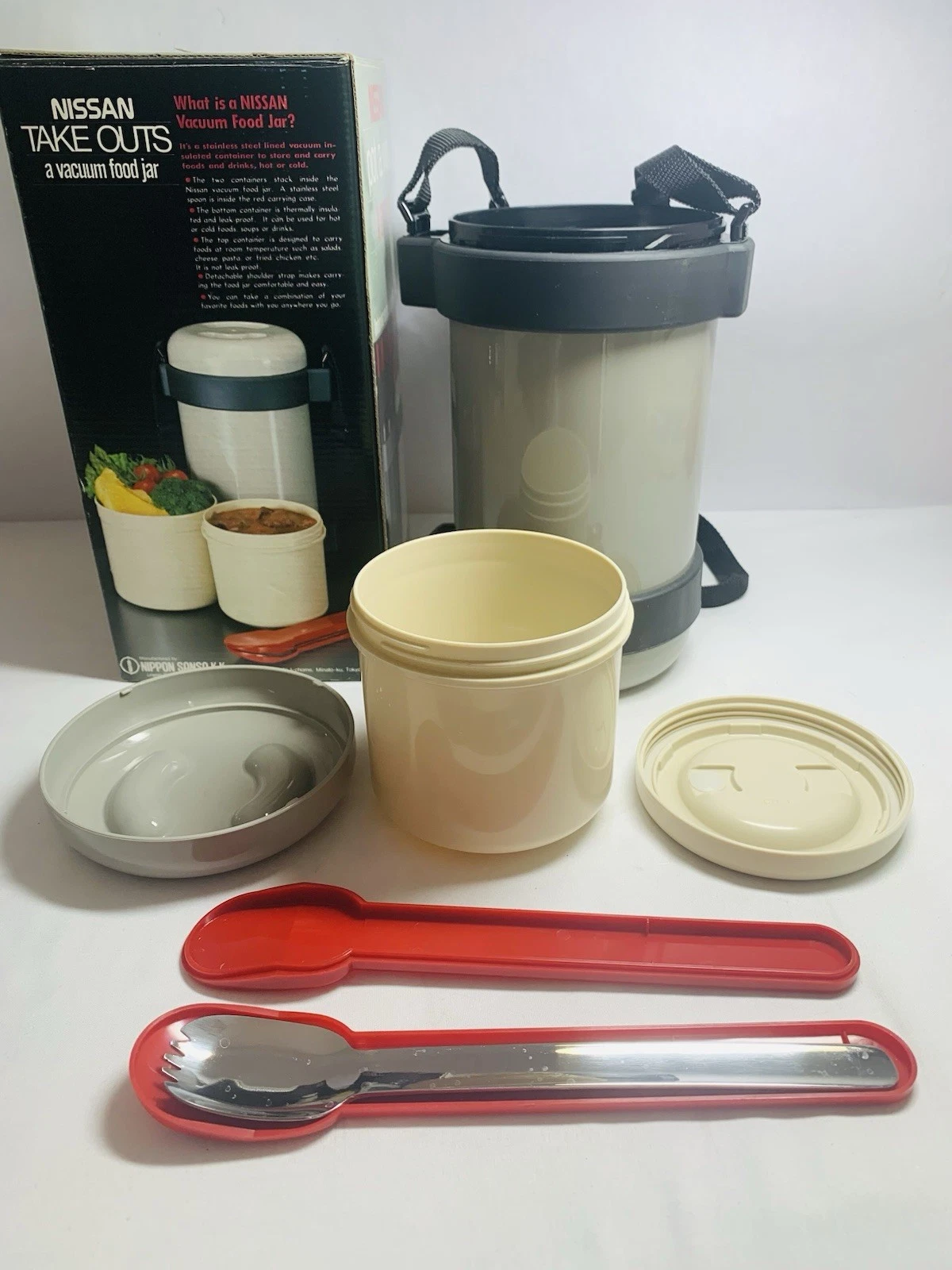 Nissan Vacuum Food Jar w/ Strap Bowl & Spoon Light Gray Japan
Opens in a new window or tab
