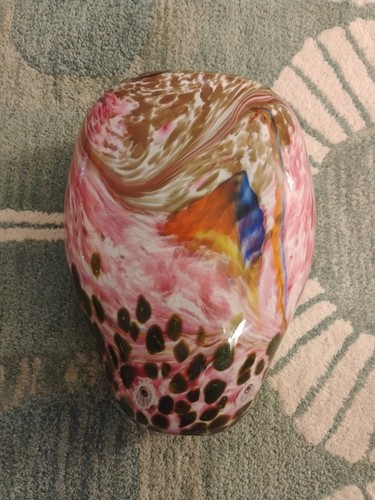 Murano Heavy Art Glass Vase Multicolor 12 In Tall  9 In Wide. No Cracks or Chips