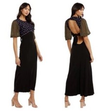 RIXO Women's Black Delilah Cap-Sleeve Floral Print Silk Dress Size XS