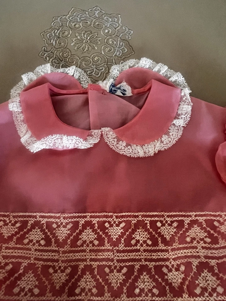 Vestido Vintage Tiny Town Togs Rosa Bordado Organza Niñas Pequeñas Foto 3 de 4