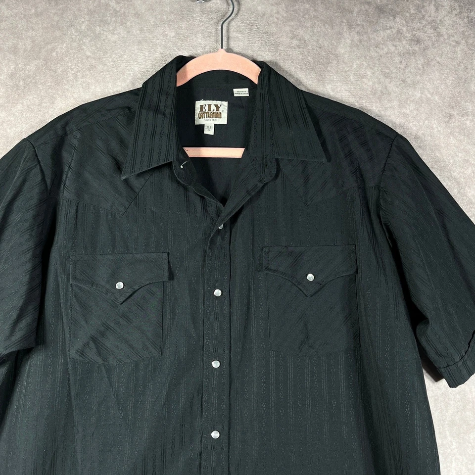 Ely Cattleman Western Shirt Mens Size XL-17.5 Black Pearl Snap Cowboy Rodeo  - Image 2 of 4