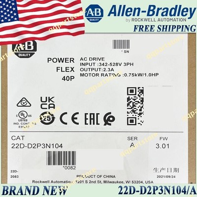22D-D2P3N104/A New AB PowerFlex 40P-0.75kW (1HP) AC Drive FreeShip US