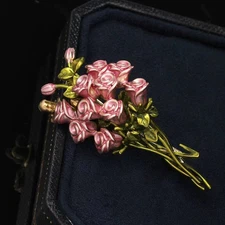 Pink Rose Enamel Brooch Floral Pin for Women Suit Dress Jewelry Decoration