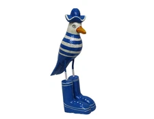 Handmade BLUE SEAGULL with Rainboots Hats Coats Coastal Nautical Home Decoration