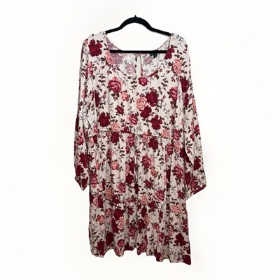 Torrid Dress Womens 4X Red Ivory Floral Skater Challis Fairy CottageCore