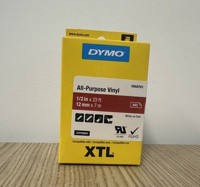 Dymo 1868761 XTL 12mm x 7m Rolle Allzweckvinyl weiß auf rot