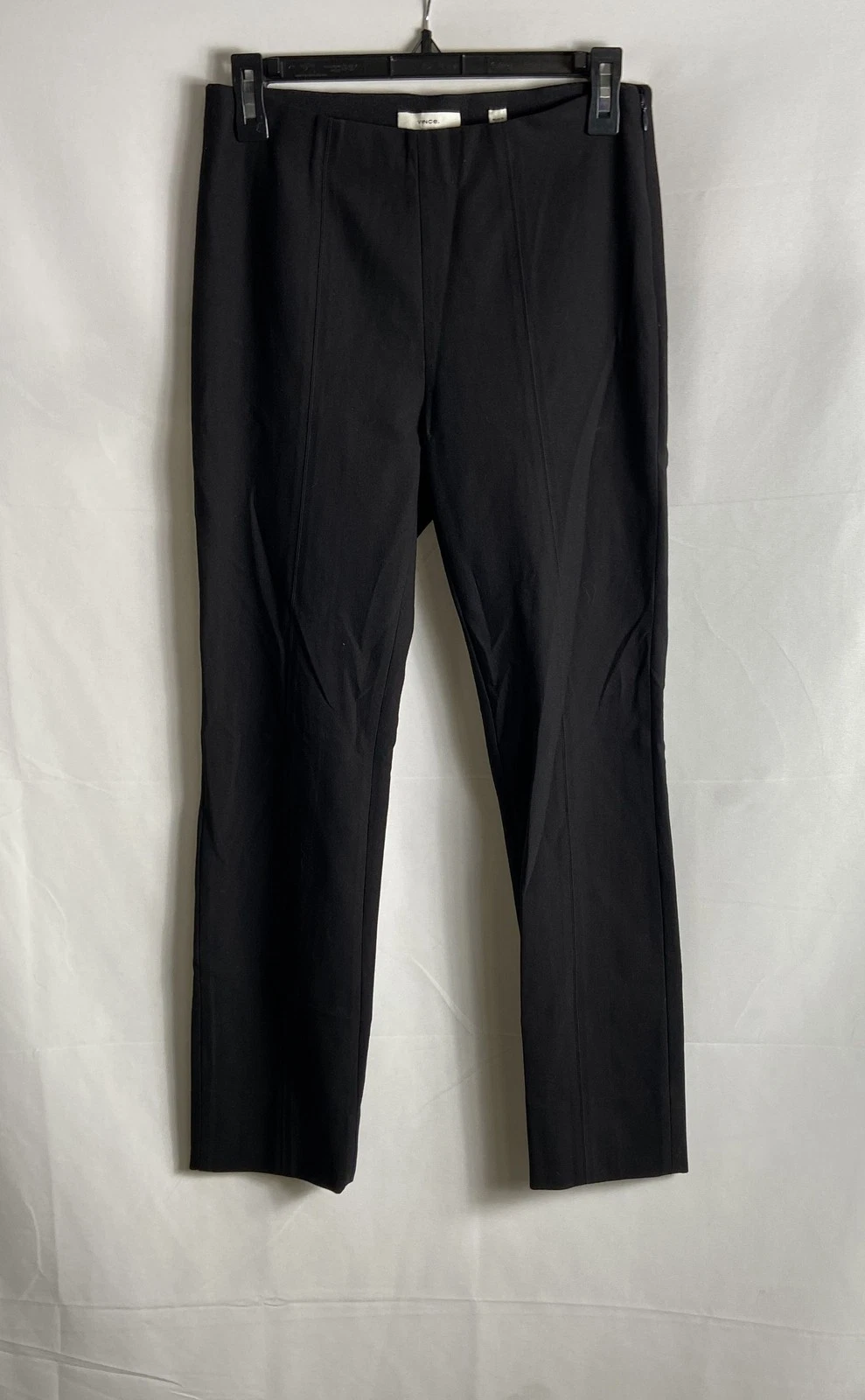 Vince Women's Black Cotton Blend Side Zip Ankle Pants Slit Hem Sz M