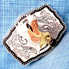 Western Eagle Dress Belt Buckle Cowboy Black Gem Mount Cowgirl Vtg 80s  .TAZ332