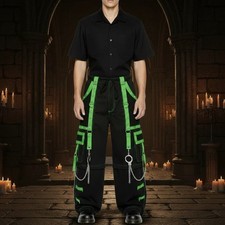 Gothic Jeans Apocalyptic Punk Rock Handcuff Green Bondage Cyber Chain Pant