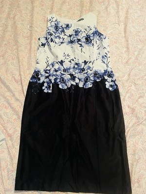 Lauren Ralph Lauren Pencil Dress Womens 12 White Blue Black Floral Zip