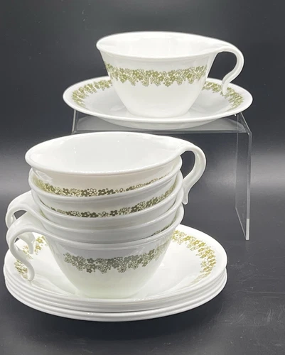 Vintage Corelle Crazy Daisy Spring Blossom Cups & Saucers Set of 6 w/ Hook Handl
