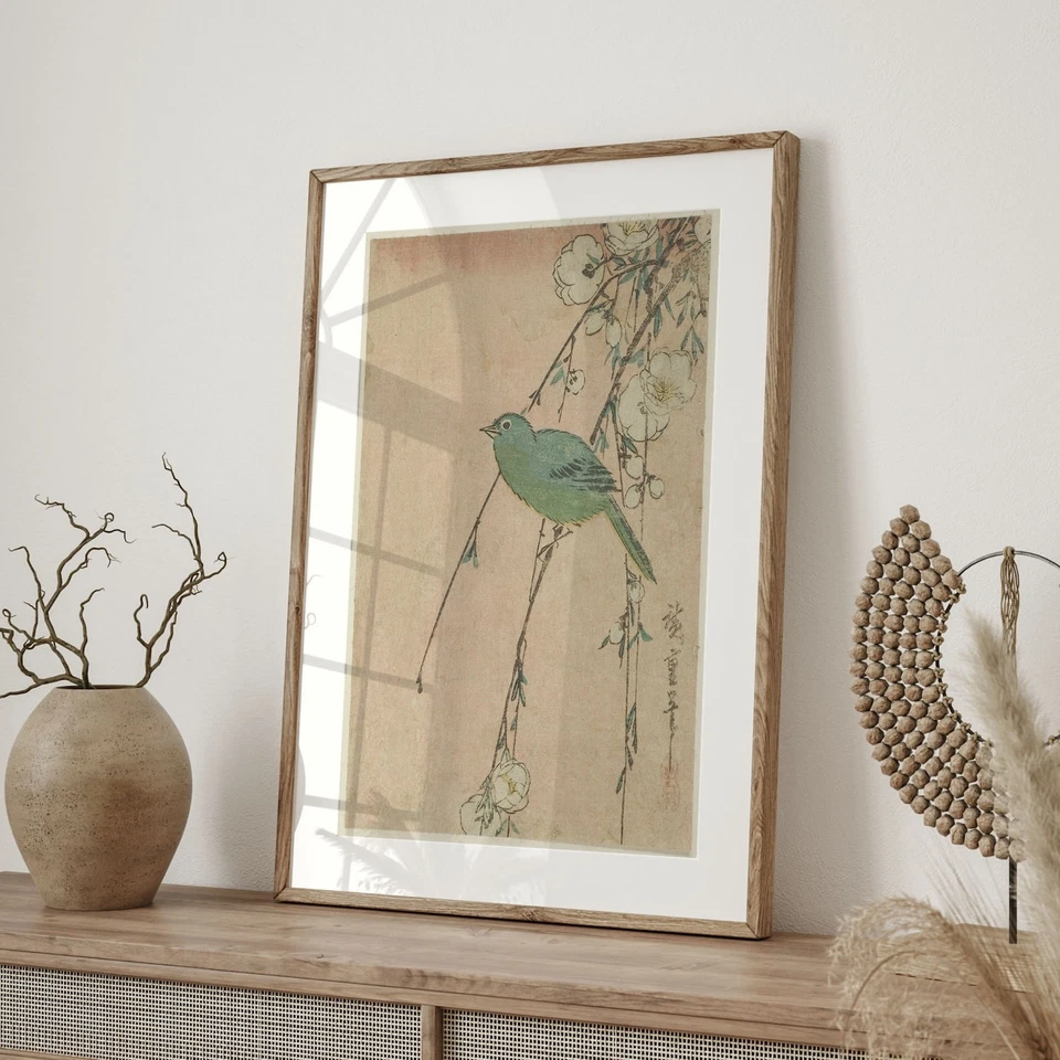 Póster vintage de arte botánico japonés, decoración de pared floral y pájaro Foto 2 de 4