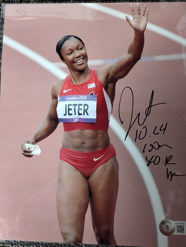 BEAUTY CARMELITA JETER SIGNED 8X10 PHOTO BECKETT  USA OLYMPIC TRACK AND FIELD 