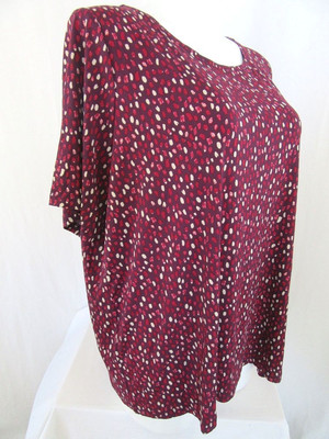 Susan Graver Size 5X Wine Dot Printed Liquid Knit Top with Elbow Sleeves