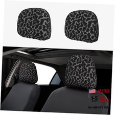 2 PCS Car Seat Headrest Cover Protector Black Leopard Soft Car Leopard Black