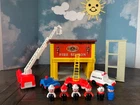 Vintage Fisher Price Little People Play Family Fire Station 928 with tower.