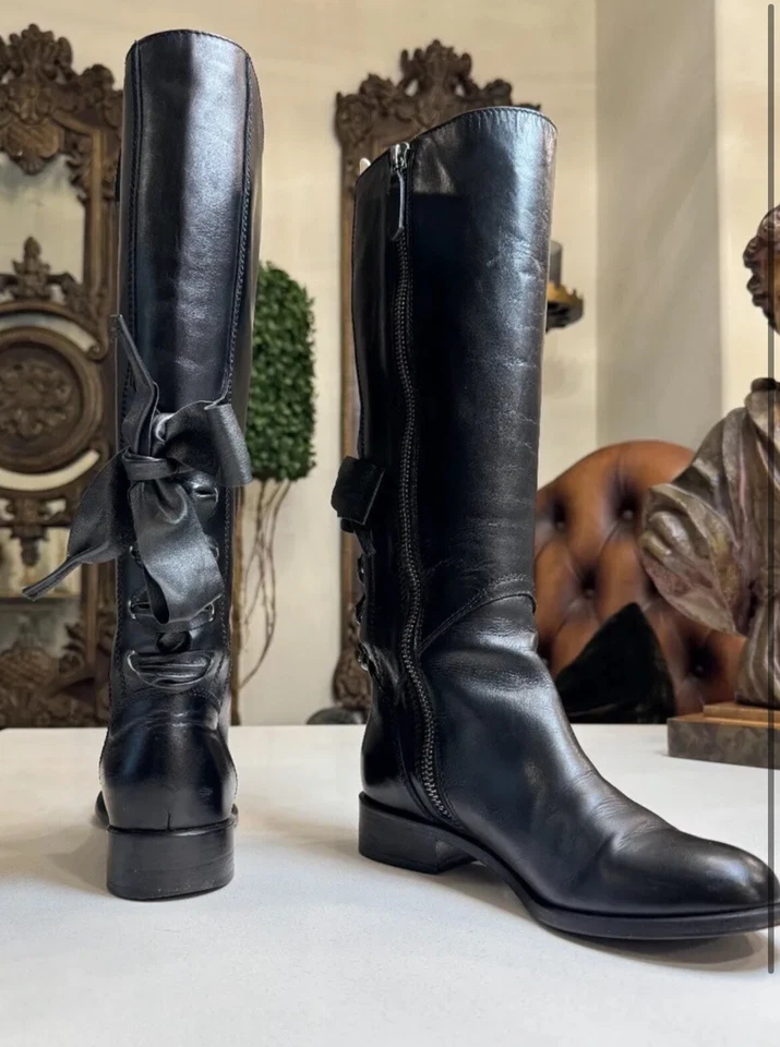 VALENTINO GARAVANI⚡️Corset Cordones Arco Espalda Medio Becerro Cuero Botas de Montar 37/7US Foto 4 de 4