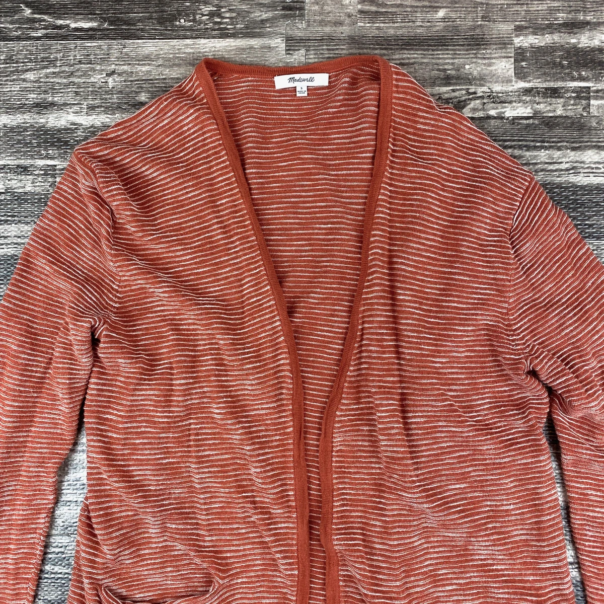 Madewell Summer Ryder Size S Striped Orange Knit Cardigan Sweater Drop Shoulder