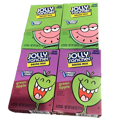 Jolly Rancher Drink Mix Watermelon & Green Apple Water Enhancer No Sugar 4 Boxes