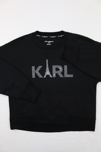 Karl Lagerfeld Women’s Studded Eiffel Tower Black M Sweatshirt Crew Neck Fleeced - Picture 6 of 11