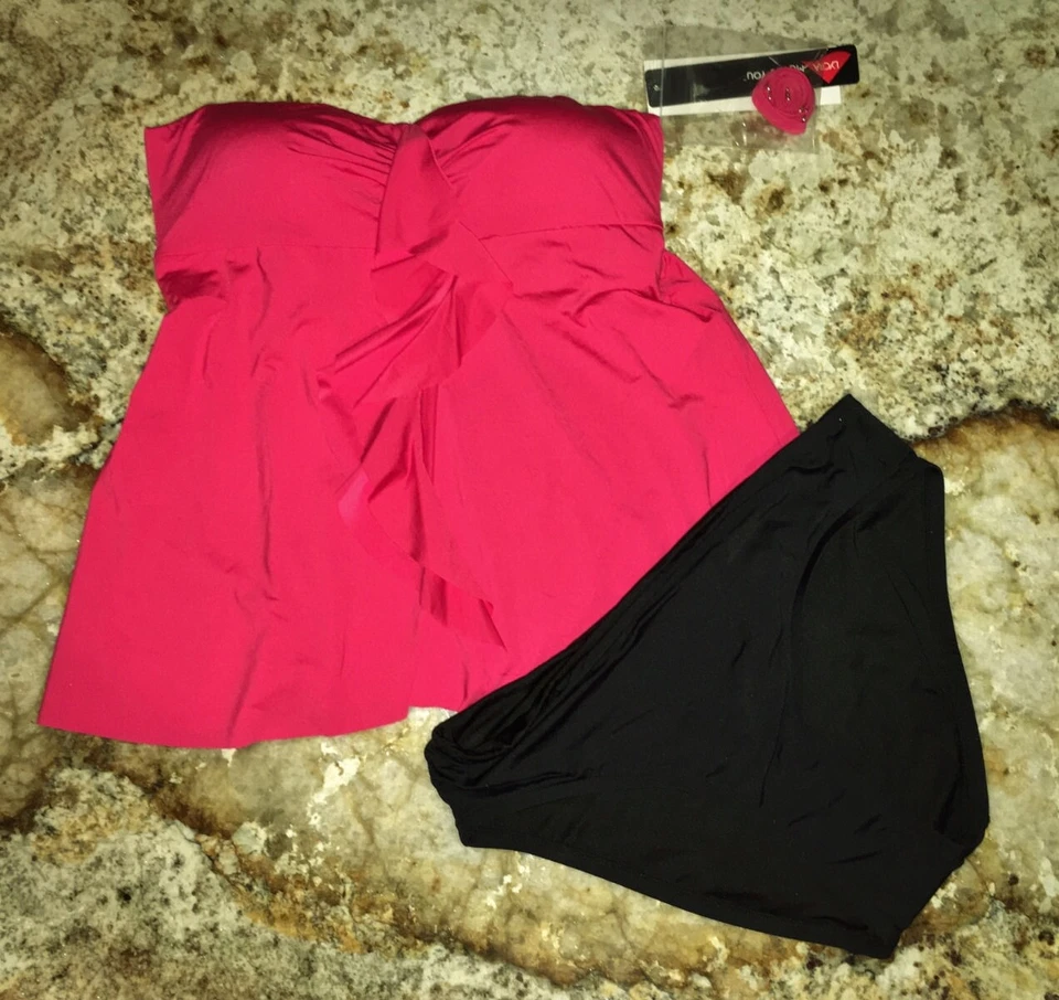 Traje de baño BADGLEY MISCHKA con volantes en cascada rosa negro bandeau tankini para mujer 6 8 Foto 3 de 4