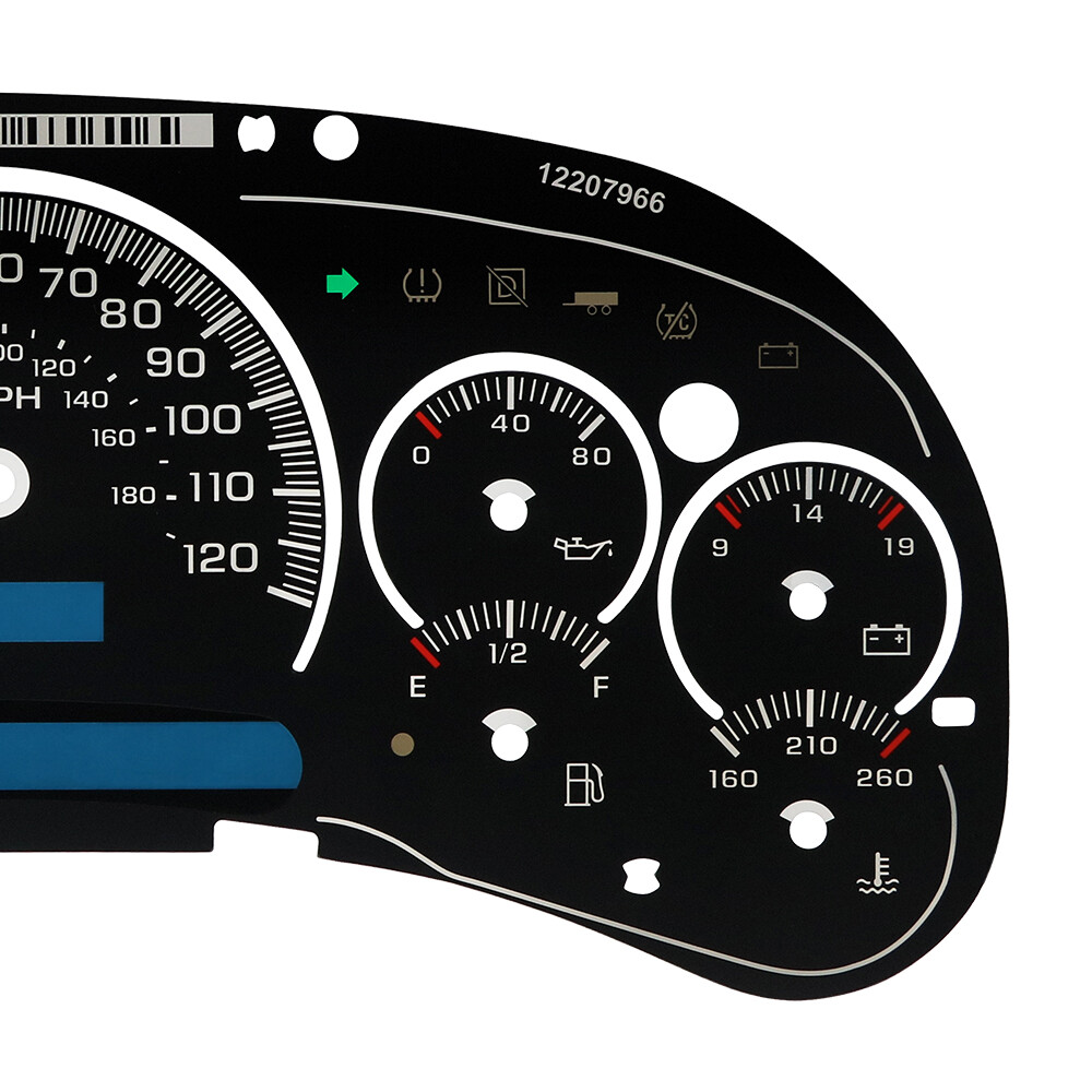 Black Gauge Face Overlay LED Version Trans Temp for GM Silverado Sierra Tahoe