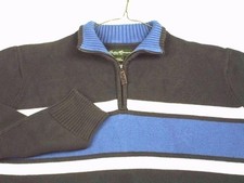 Eddie Bauer Men Gray Blue White Stripes 1/4 Zip Pullover Sweater Cotton Sz XL