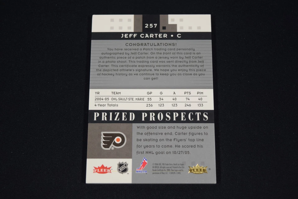 Jeff Carter 2005-06 Hot Prospects Prized Prospects Rookie Patch Autograph /199 - Image 2 of 2
