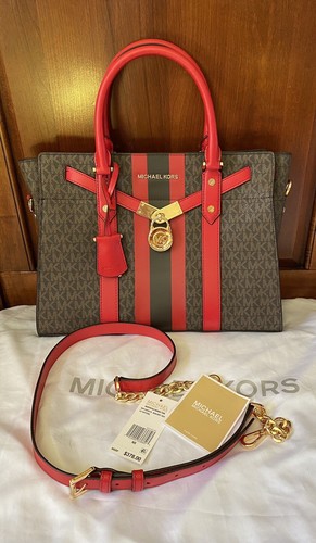 red and brown michael kors purse