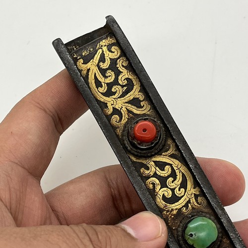 16th Century Antique Gilted Iron Ethnic Tibetan Coral Jewelry Ornament Artifact - Picture 5 of 11