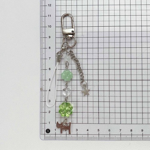 1PC Handmade Lucky Cat Clover Mobile Phone Chain Beaded Pendant Y2K Keychain - Zdjęcie 2 z 7