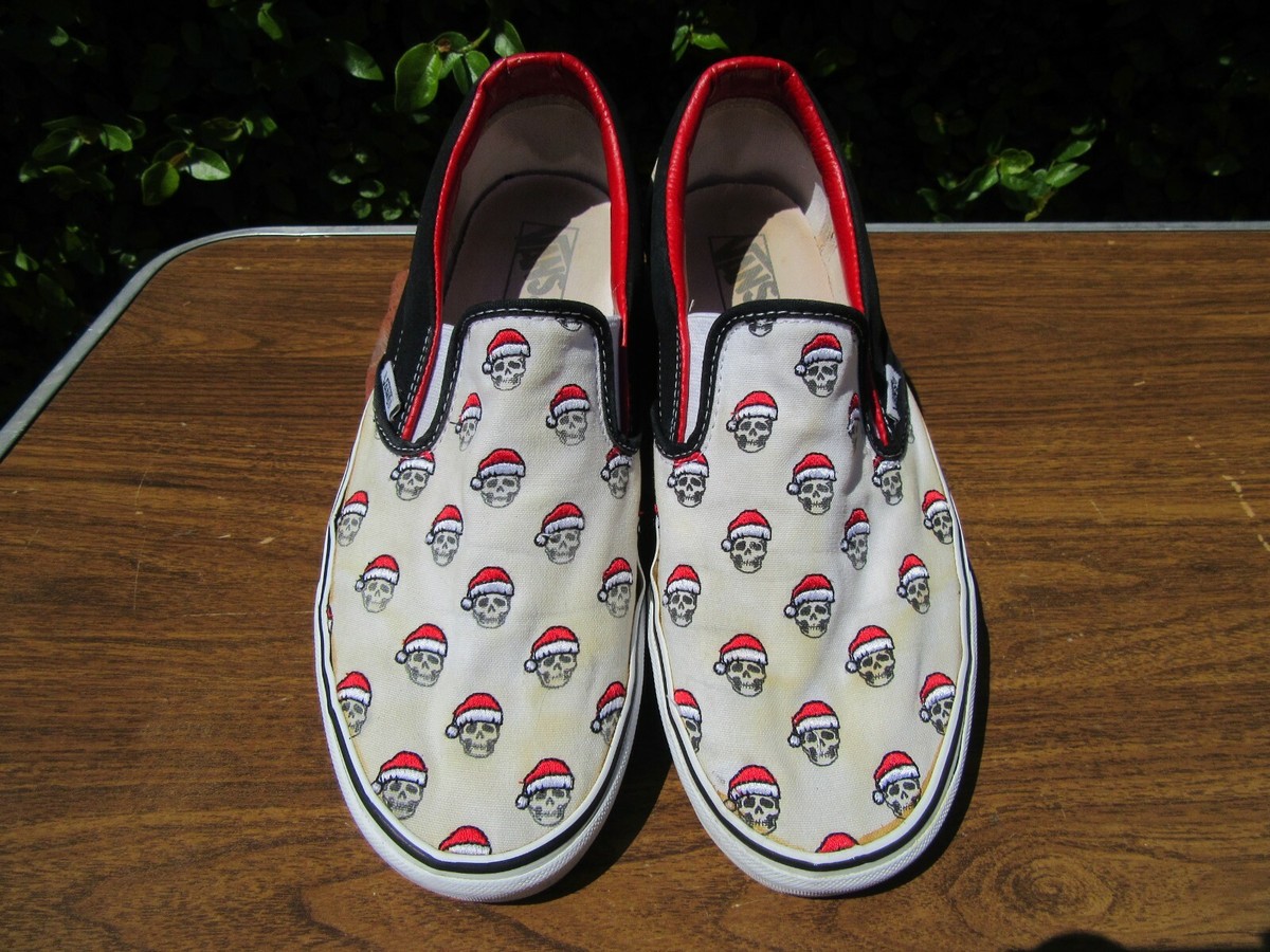Men's Size 10 Vans Christmas Skull With Santa Clause Hat