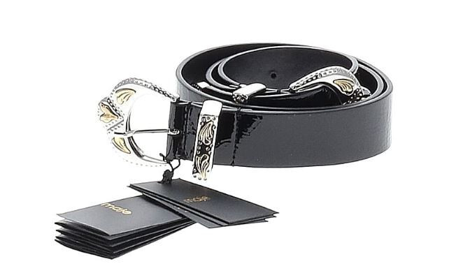MAJE Ariona Croc-Embossed Patent Leather Double Buckle Belt  display picture 3