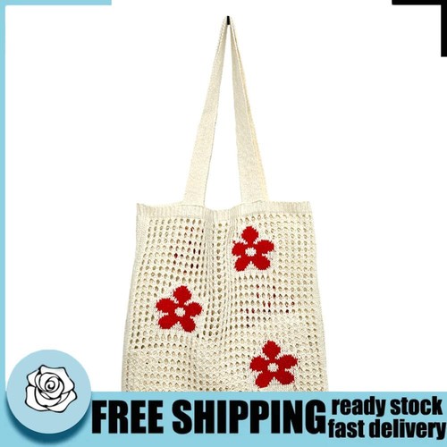 Korean Flower Handbag Women Knitting Shoulder Bag Shopping Tote (Beige)