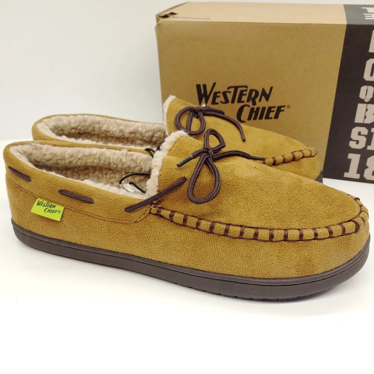 Western Chief Moc Chestnut Brown Mens Slipper Size 8 Warm Faux Fur Lined 7911030