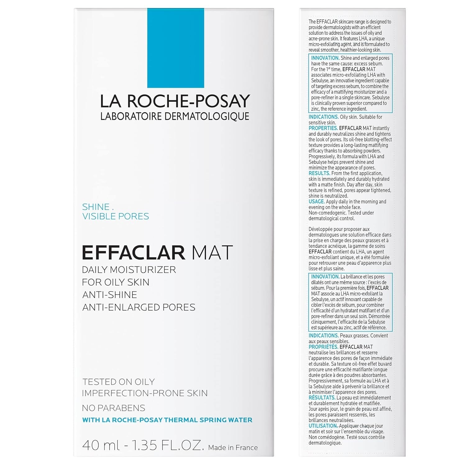 La RochePosay Effaclar Mat Daily Moisturizer For Oily Skin 40ml Face
